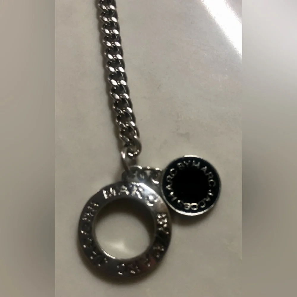 Designer MARC JACOBS Silver w/ Round Black Logo Disc Toggle Chain Bracelet